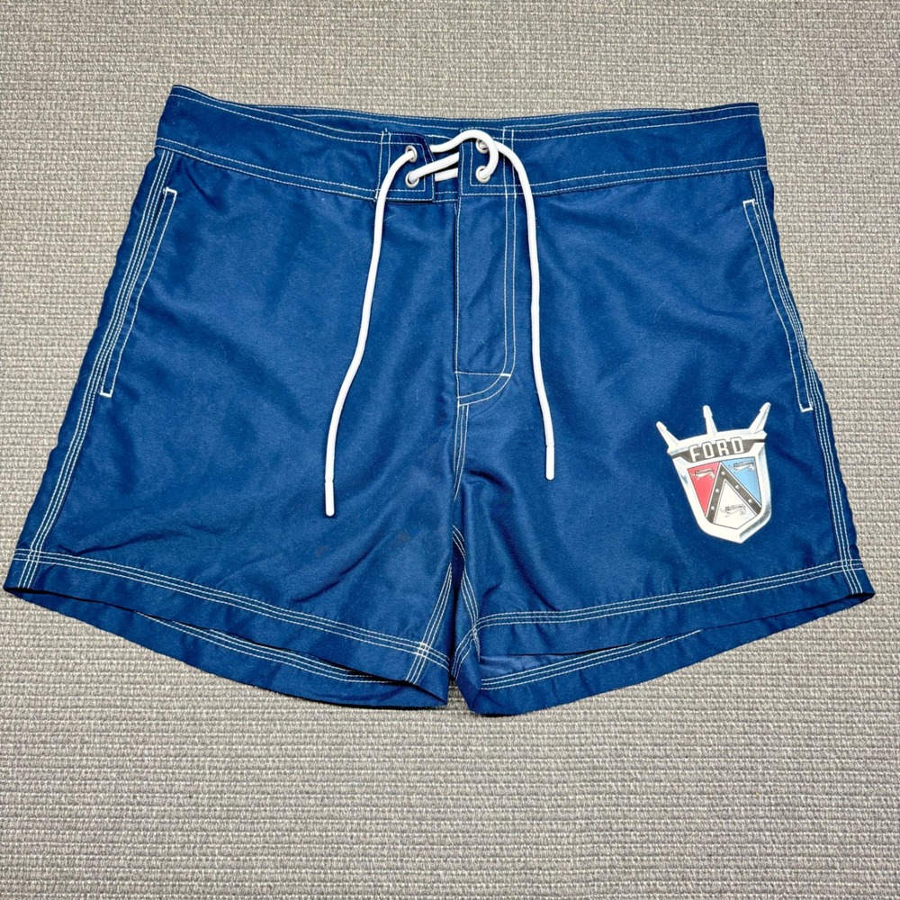 PacSun Ford Motors Board Shorts Mens 32 Navy Blue Swim Trunks Vintage Logo 9170